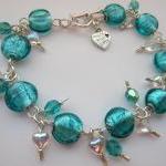 Teal Blue Glass Bracelet, T..