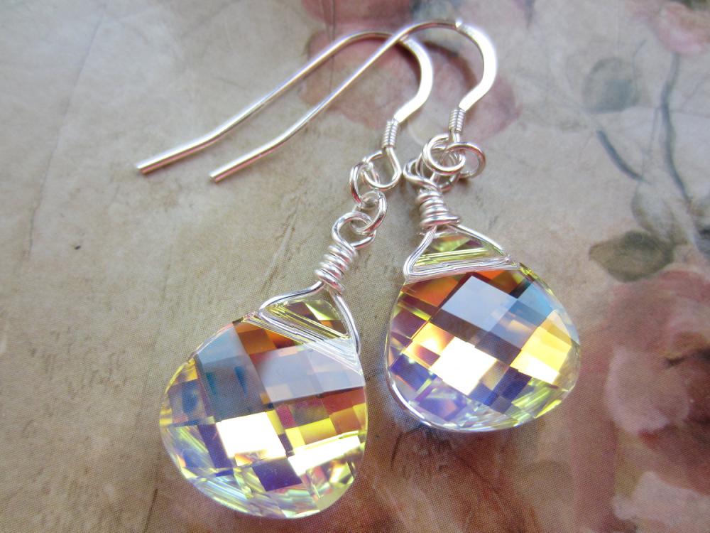 Swarovski Crystal Earrings, Wire Wrapped Earrings, Crystal Briolettes, Crystal Drop Earrings, Bridal Jewellery, Wedding Earrings