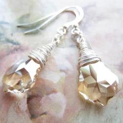 Swarovski Crystal Earrings, Wire Wrapped Swarovski Earrings, Crystal Briolettes, Baroque Earrings, Golden Crystal